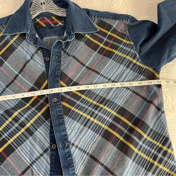 Robert Graham Shirt Men Large Plaid Chambray Denim Button Up Long Sleeve G - Picture 5 of 7